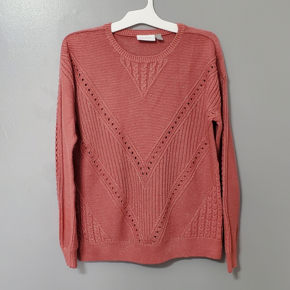 Place Girls Pink Gold Glitter Crew Neck Sweater Grannychic Size 14